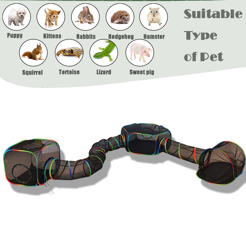 Set of 5 Outdoor Rainbow Cat Enclosures Pet Playground Kitty Small Animals Rabbit Guinea Pig Playpen Square Olive Tent with Tunnel