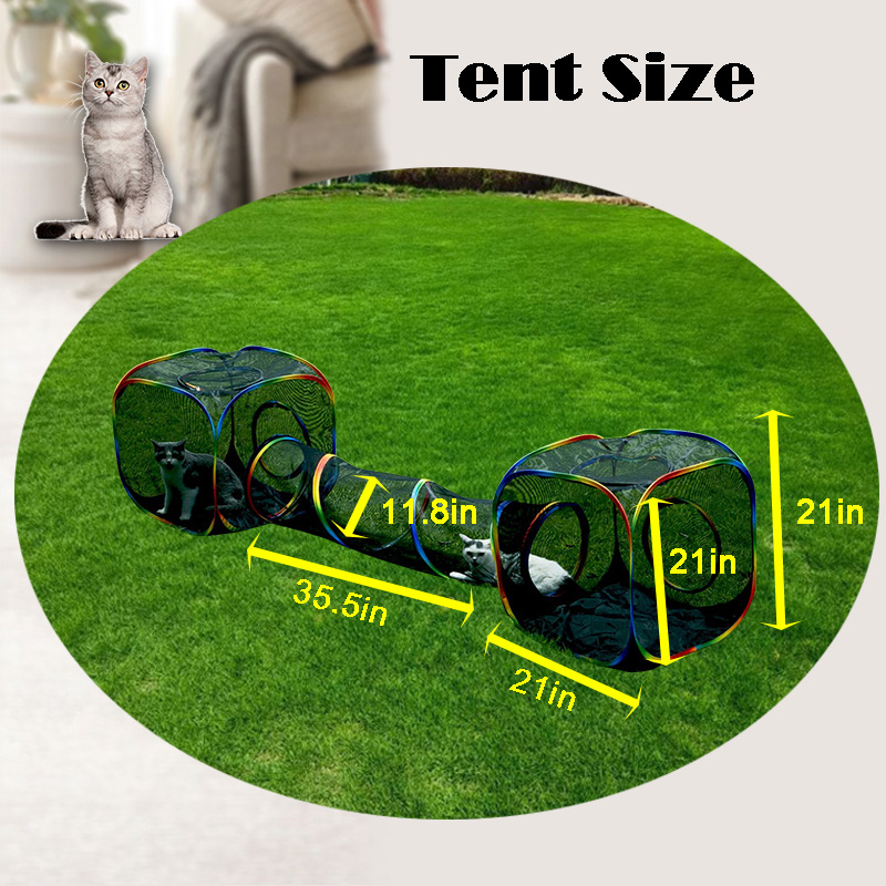 Set of 3 Outdoor Rainbow Cat Enclosures Pet Playground Kittens Small Animals Rabbit Guinea Pig Playpen Square Tent with Tunnel Toy