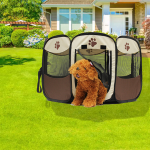 Brown Pet Portable Foldable Playpen Exercise Kennel Dogs Cats Indoor/Outdoor Removable Mesh Shade Cover