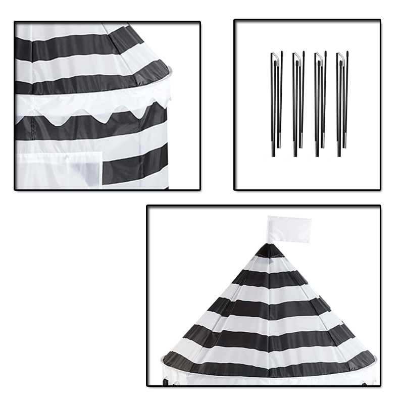 Black White Stripe Kids Castle Play Tent Easy Assemble Foldable Play House Use For Home Yard 