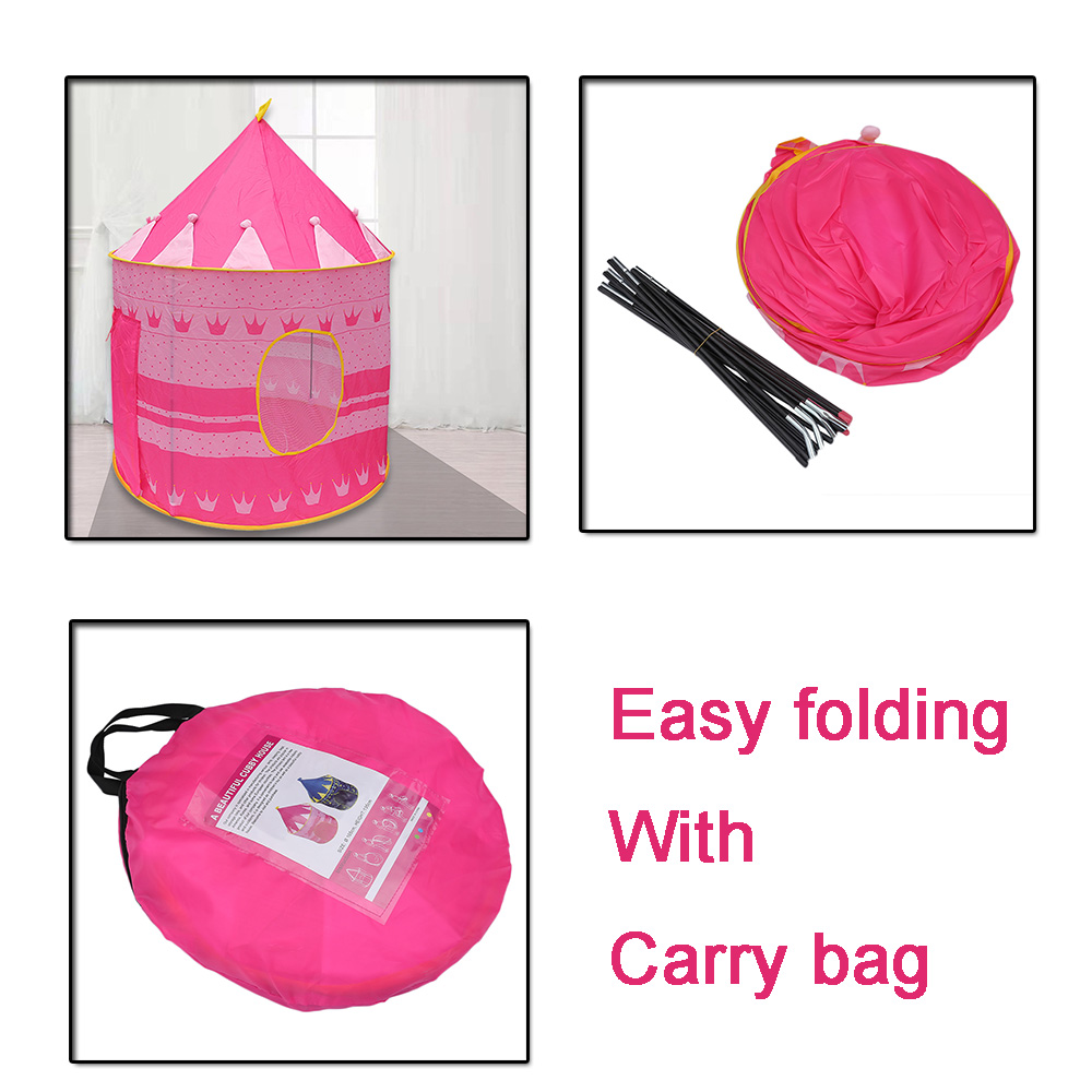 CPT7138 pink color with crown pattern easy folding pop up princess kids castle tent