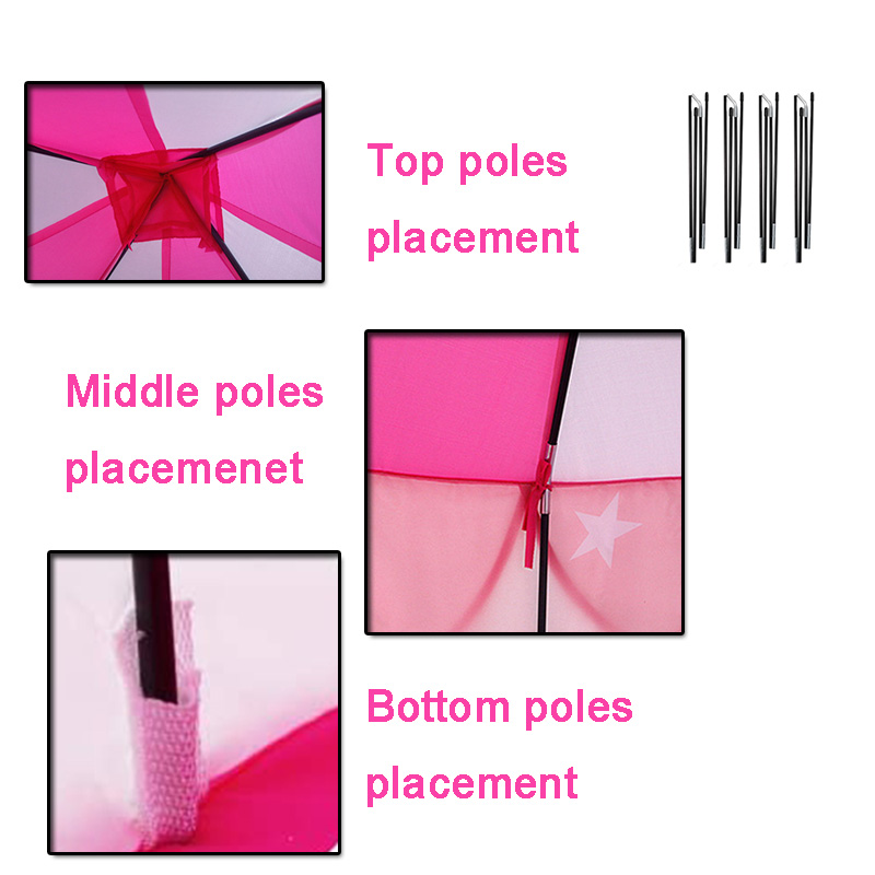 Pop Up Pink Kids Castle Play Tent Fiberglass Poles With Carry Bag Indoor Outdoor