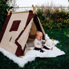 Brown Cotton Canvas Cover, Wooden Pole, Kids Teepee Tent, With two window, Playhouse For Childs