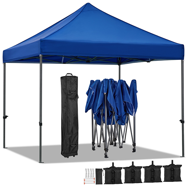 Blue Outdoor 10' x 10' Pop Up Heavy Duty Waterproof Gazebo Tents,Canopy with Metal Frame and Roller Bag