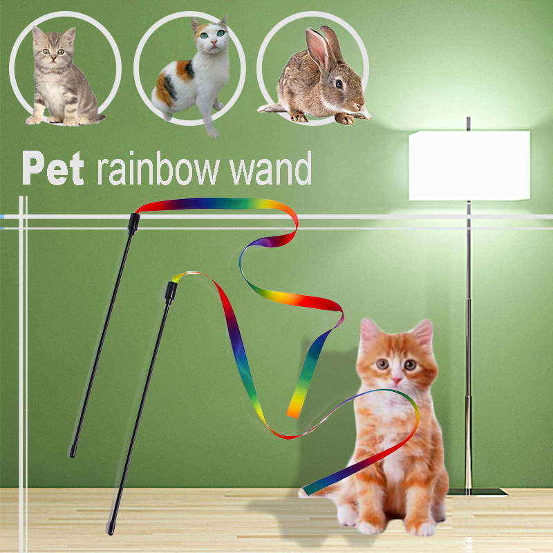 Interactive Cat Rainbow Wand Toys Interactive Cat Teaser Wand String