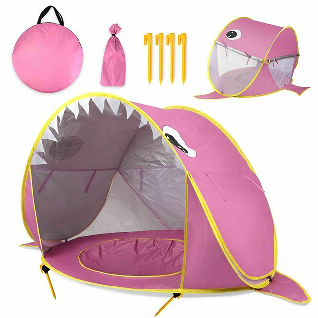 Pink Shark Baby Beach Tent Pop up Beach Toys Outdoor Camping Sunshade Foldable Tents For Kids