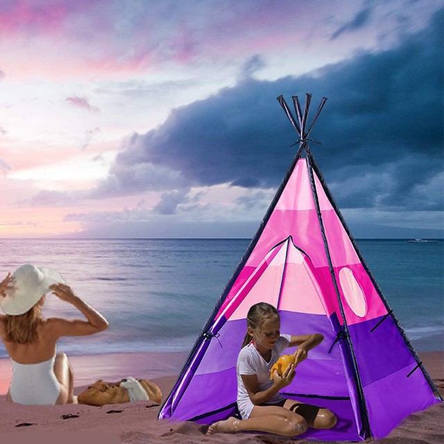 Pink Blue Teepee Kids Play Tent With Lights & Carrying Case for Girls & Boys, Indoor & Outdoor Use