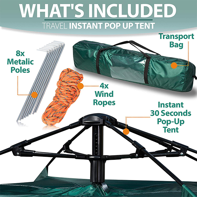Green Portable Waterproof,Windproof,Family Instant Pop Up Camping Tent ,3-4 Person Camping, Hiking