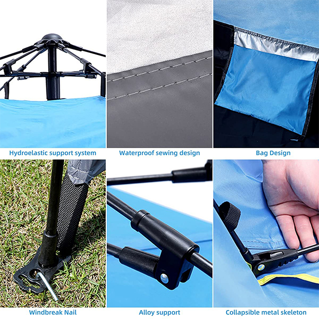 Light Weight Easy Setup Pop Up Blue Camping Tents for 4 Person ,Water Resistance,Windproof