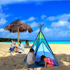 Blue green stripe PVC pole sturdy teepee tent for kids with Carry Case, best playhouse for girls boys