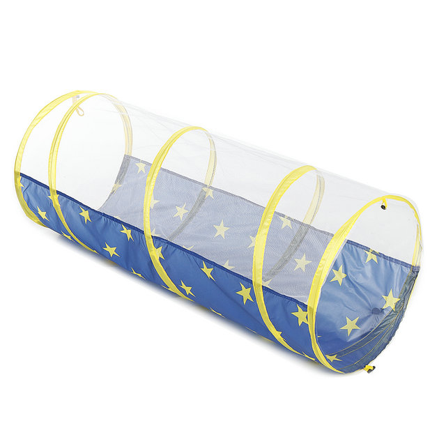 Blue with star Foldable Pop Up 3 In 1 Kids Rocket Playhouse use for Indoor Outdoor ,Rocket Ball Pit Tent with Crawling Tunnel 