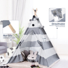 XP-TP061 Grey stripe foldable wooden pole kids teepee tent playhouse cotton canvas with window carry bag, Wigwam Indoor Outdoor