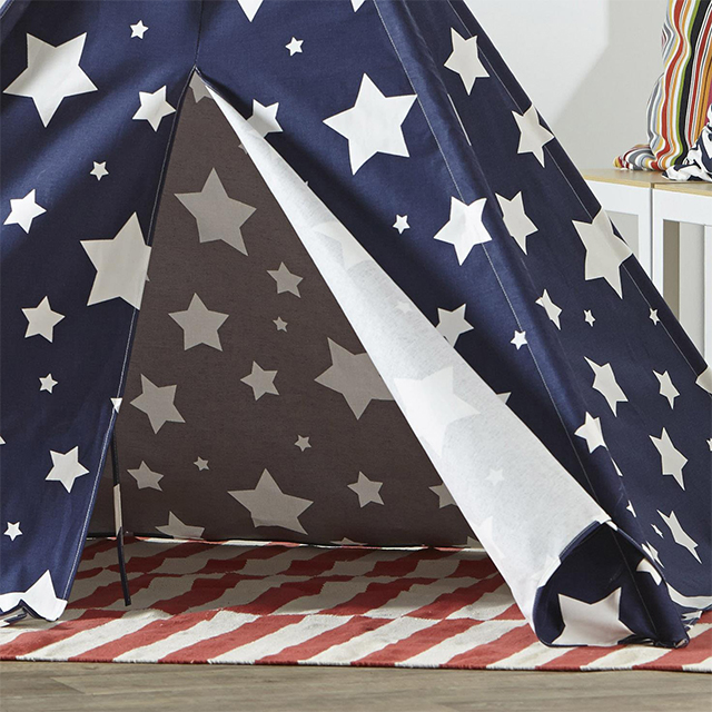 XP-TP062 Dark blue with white star Indian Canvas Teepee Children Playhouse Kids Play Tent for Indoor or Outdoor play with portable carry case