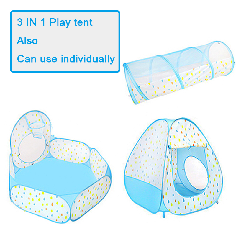 Kids Play Tent Foldable Crawling Tunnel, Ball Pit with Basketball Hoop, Durable PopUp Tent Playhouse Set for Kids 