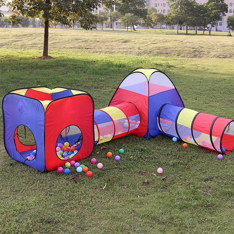 Multicolor Foldable 4 In 1 Indoor Outdoor Safty Kids Pop Up Tents Tunnel And Ball Pit Playhouse Kids Play Tent combo set