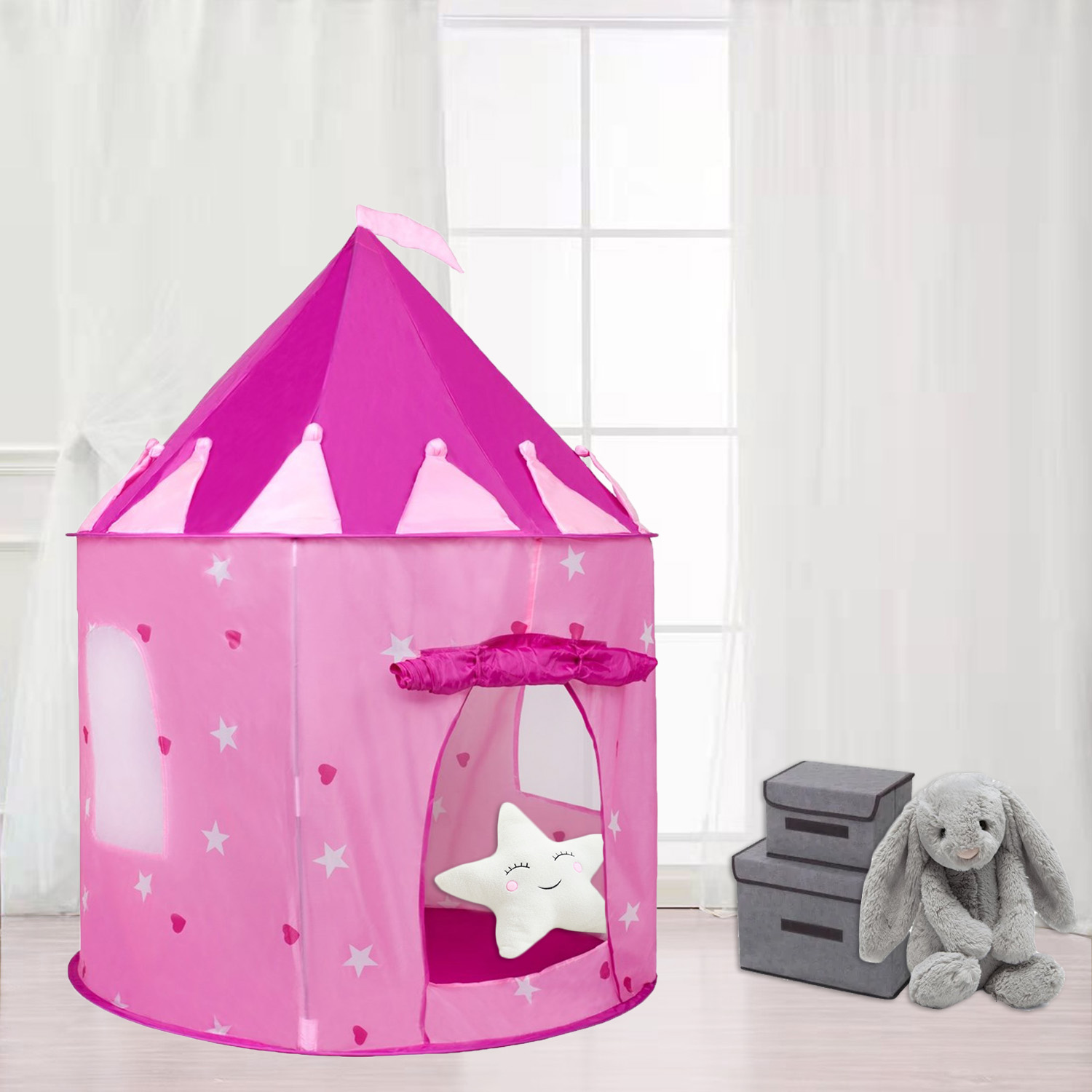 Kids Castle Play Tent With Star Pattern Sweet House Play Tent For Girls Boys Toddlers Use Indoor Outdoor