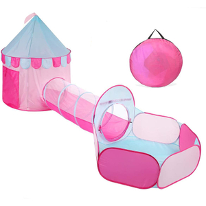 3 in 1 Pink Kids Foldable Indoor Pop Up Play Tent 3pc Combo Set Castle Play House Child Toy Tents