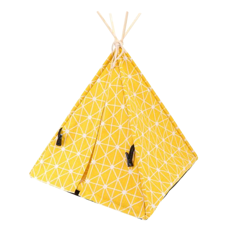 Yellow Cat Dog Pet Teepee Easy Assemble With Wooden Poles And Carry Bag