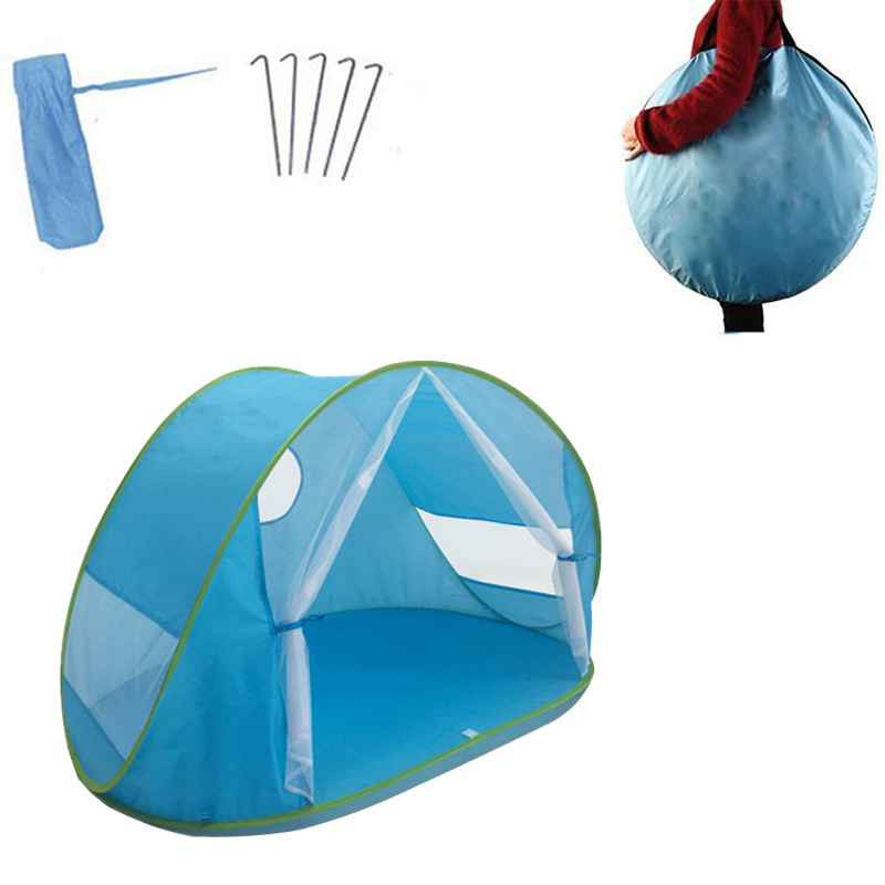 Blue Portable Pop Up Beach Tent With Mesh Window And Mesh Door
