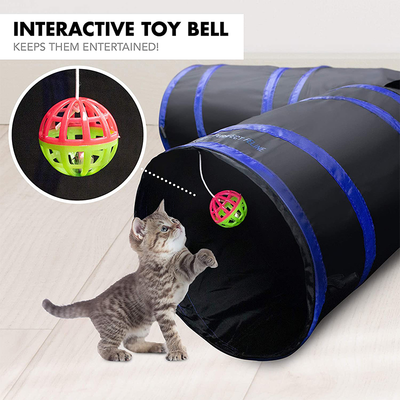 4 Way cat Tunnels toy ,Extensible Collapsible Cat Play Tent Interactive Toy, Cat House with Balls and Bells for Cat Kitten Kitty Rabbit Small Animal