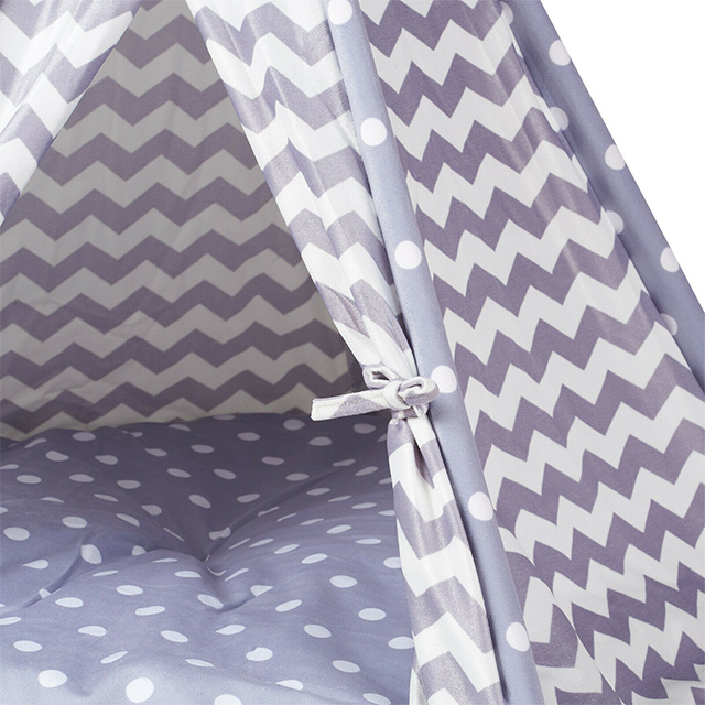 Factory Wholesale Grey Chevron Pets Teepee Bed For Cat/Kitten/Dog/Puppy Tipi Play Tent House