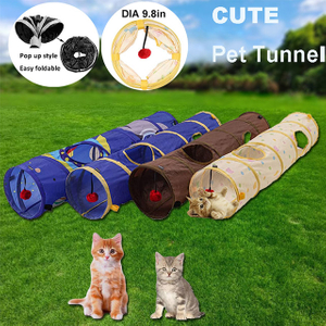Yellow Color With Peep Holes and Ball Toy Collapsible Cat Tunnel, Pet Play Tubes for Cats and Small Animals