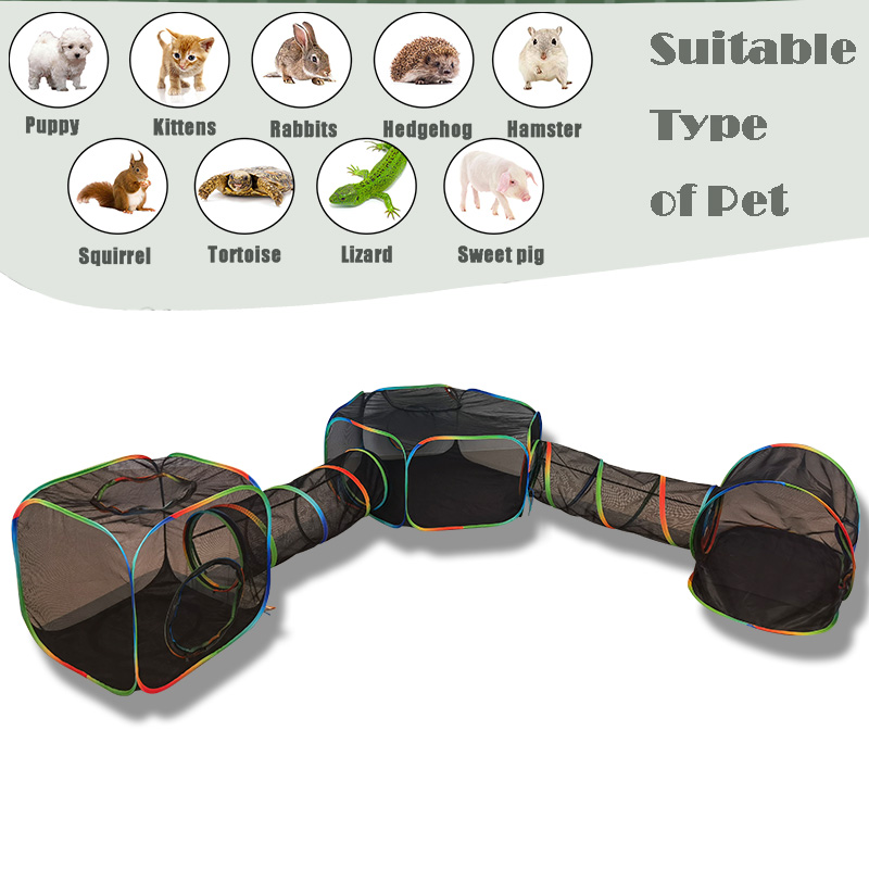 Set of 5 Outdoor Rainbow Cat Enclosures Pet Playground Kitty Small Animals Rabbit Guinea Pig Playpen Olive Hexagon Square Tent with Tunnel