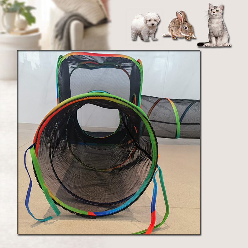 Set of 4 Outdoor Rainbow Cat Enclosures Pet Playground Kitty Small Animals Rabbit Guinea Pig Playpen Square Tent with Toy Tunnel