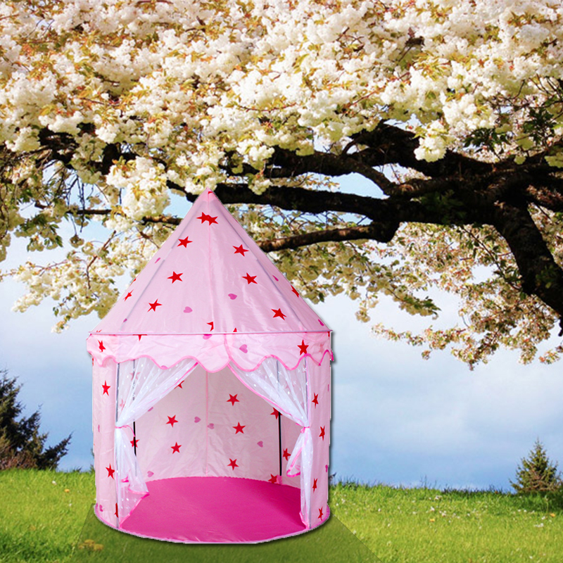 Pink Kids Princess Castle Tent With Star And Mesh Door