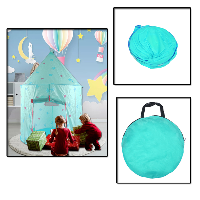 Blue Kids Castle Play Tent Fiberglass Poles With Carry Bag