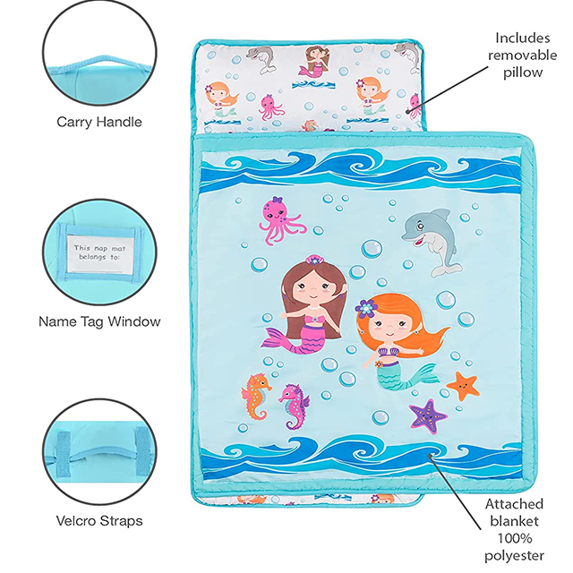 Ages 2-6 years mermaid Kids Sleeping Bag with Removable Pillow ,Carry Handle with Fastening Straps Closure