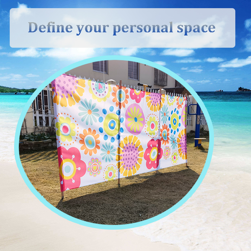 New Daisy Windbreaks Beach FenceFabric Material With Wooden Poles Screen Privacy