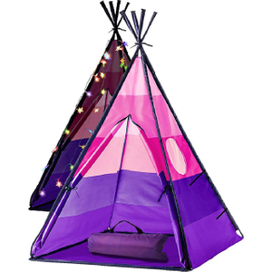 Pink Blue Teepee Kids Play Tent With Lights & Carrying Case for Girls & Boys, Indoor & Outdoor Use