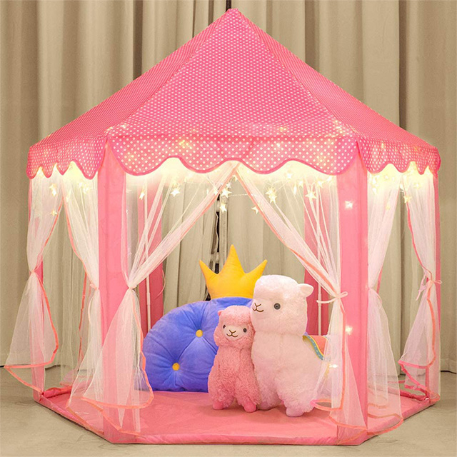 Pink Large Princess Castle Play Tent Playhouse with Star Lights Toys for Girls Kids Children Indoor Games 