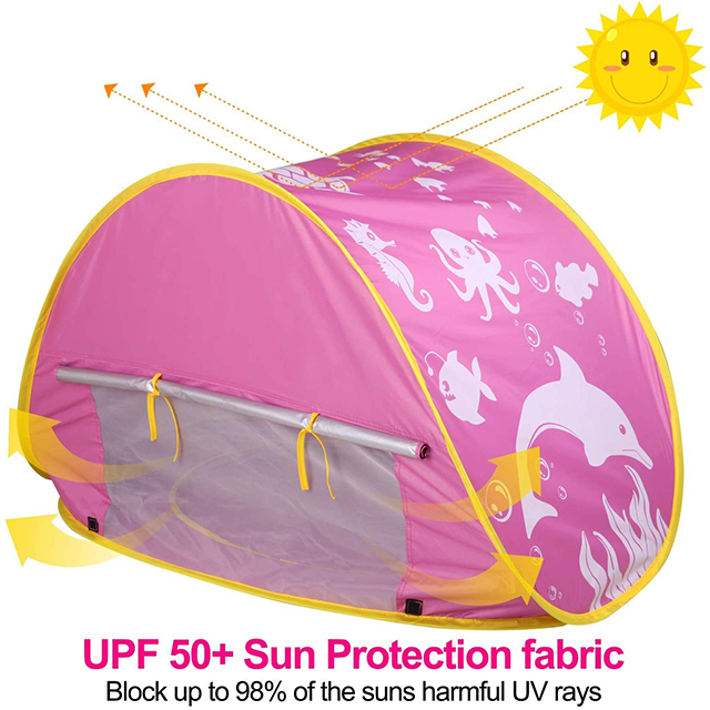 Pink Baby Beach Tent with Pool, Pop Up Unique Ocean World Baby Tent,50+ UPF UV Protection Outdoor Tent for Aged 0-4 Baby Kids 