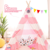 XP-TP064 Pink stripe cotton canvas wooden pole pyramid Tent Kids Teepee, best playhouse for Girls and Boys 