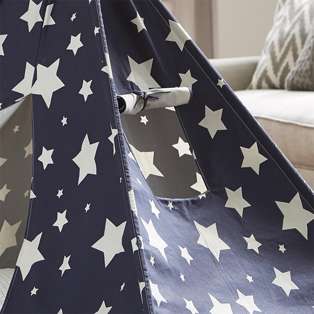 XP-TP062 Dark blue with white star Indian Canvas Teepee Children Playhouse Kids Play Tent for Indoor or Outdoor play with portable carry case