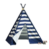 Navy Dark blue stripe kids play tent house cotton canvas children's teepee indian tepee tents with window wooden frame