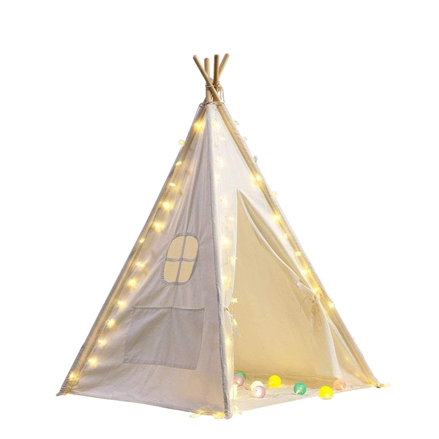 White Kids Play Teepee Tent For Girls boys toddlers With Star Lighting