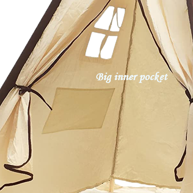 Factory price white tipi tents with window kids teepee tent children cotton canvas kids teepee with wood pole