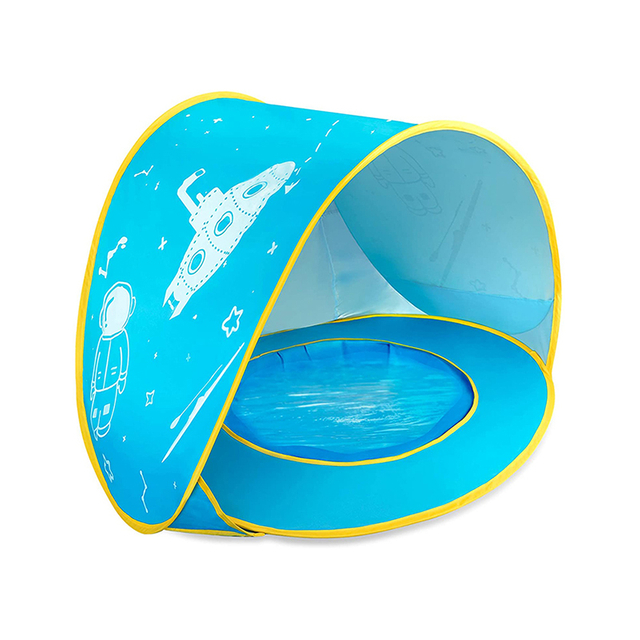 Blue Space Ship Design Pop Up Baby Beach Tent UPF 50+ Summer Shade Tent Beach Umbrella for Infant with Pool