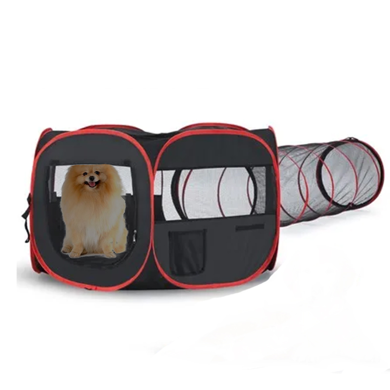 6 Panels Portable Pet Playpen Tent Dog Cat Kennel Crate Cage Enclosure With Tunnel