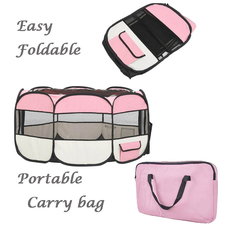 Large Pop Up Open Portable Pink Foldable Dog Playpen with Carrying Bag 