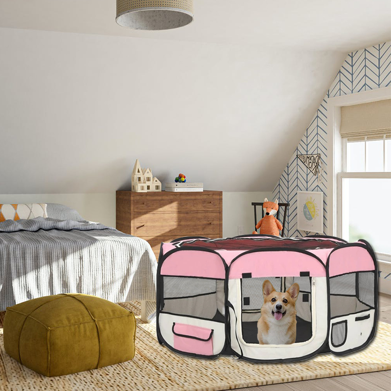 Large Pop Up Open Portable Pink Foldable Dog Playpen with Carrying Bag 