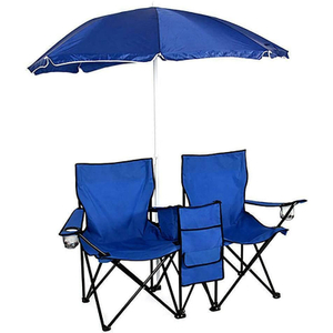 Portable Folding Outdoor Picnic Camping Chairs with Umbrella and Table Cooler