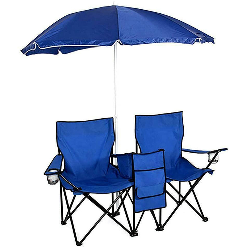 Portable Folding Outdoor Picnic Camping Chairs with Umbrella and Table Cooler