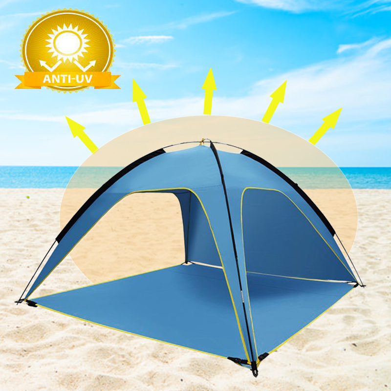 Double Pole Large Outdoor Beach Tent Sun Shelter Sunshade Pop up Tent Triangle Tent Shelter 3-4 persons Sun Protection