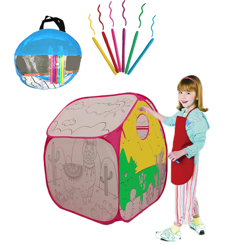 Cute desert cactus house DIY paint kids play tent game house ball pit for toddles baby girls boys