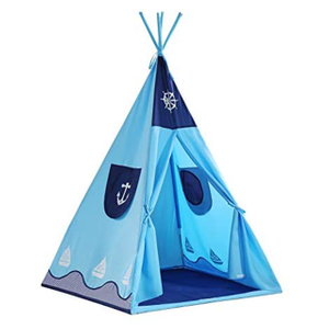 Blue unique design pirate ship kids teepee play tent ,easy set up and foldable playhouse for indoor outdoor