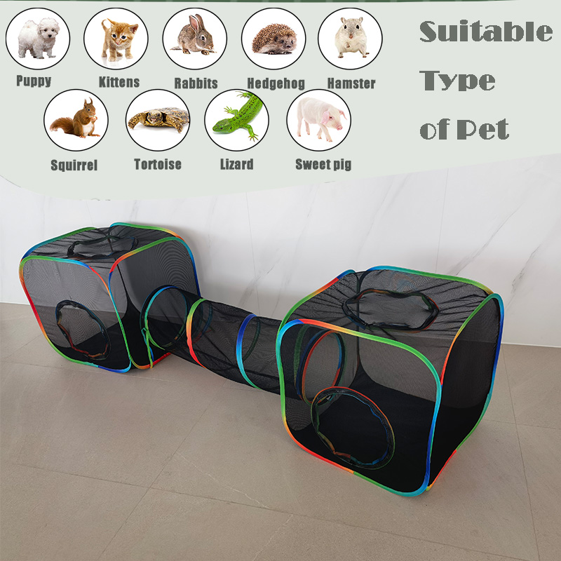 Set of 3 Outdoor Rainbow Cat Enclosures Pet Playground Kittens Small Animals Rabbit Guinea Pig Playpen Square Tent with Tunnel Toy